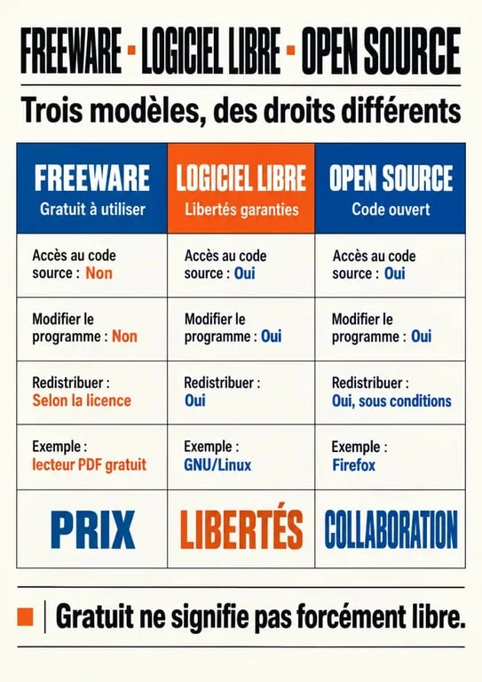 Comparatif entre freeware, logiciel libre et open source pour Windows