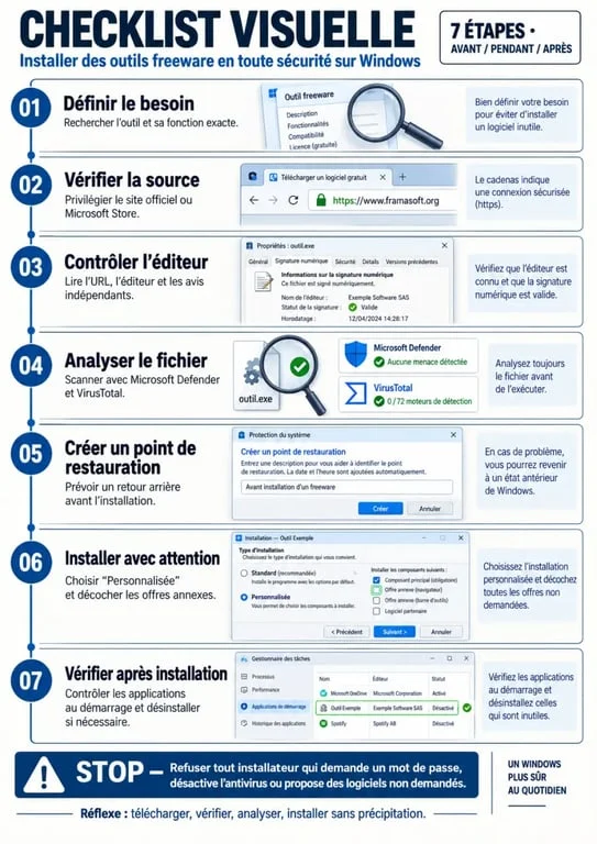 Checklist de sécurité pour l'installation de freeware tools
