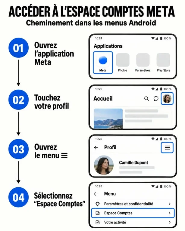 Étapes pour supprimer un compte Instagram via l'Espace Comptes sur Android