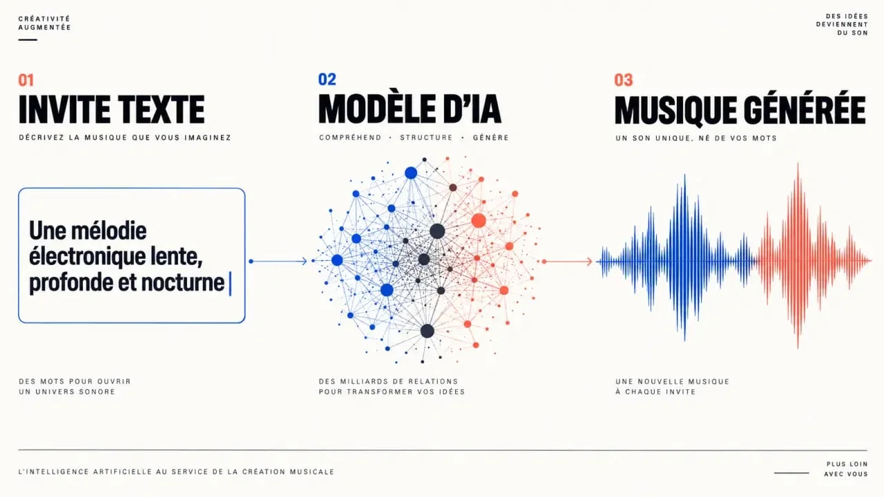 Schéma du fonctionnement de Suno AI pour la génération de musique par intelligence artificielle
