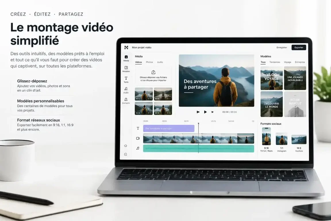 Interface de logiciel de montage vidéo intuitif pour débutant