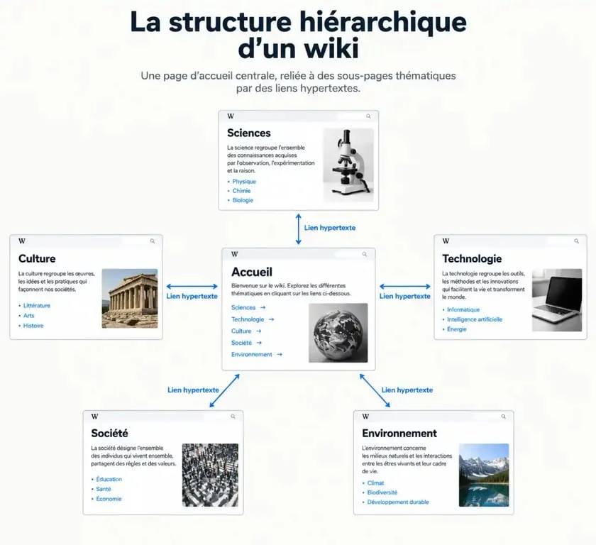 Schéma de structure d'une page wiki et arborescence de connaissances