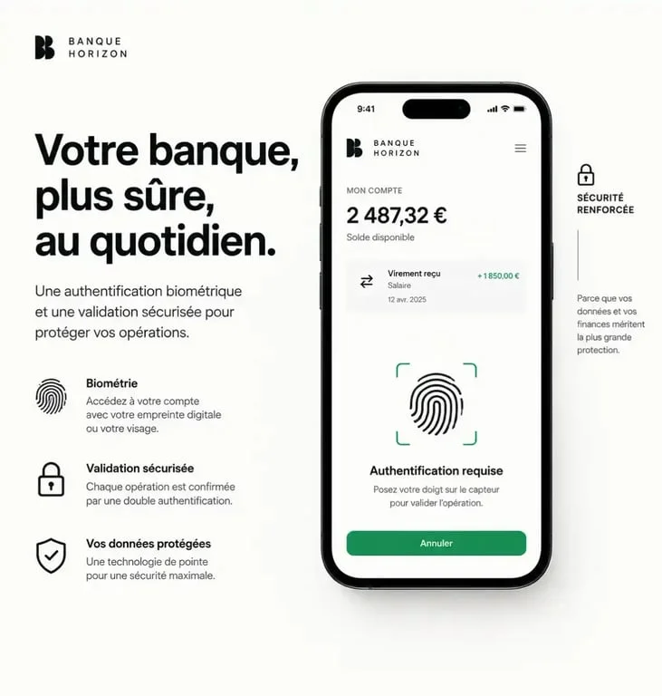 Interface de l'application Banque Populaire sur smartphone pour le téléchargement et la connexion sécurisée