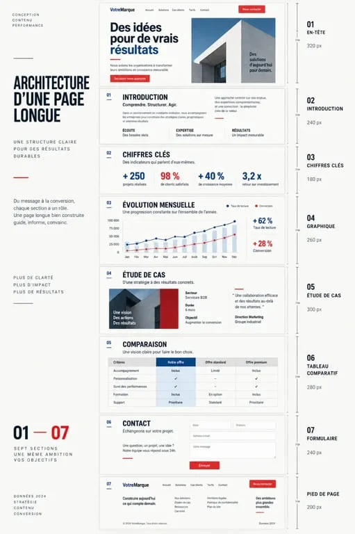 Illustration technique du processus de full web page capture assemblant plusieurs segments de page