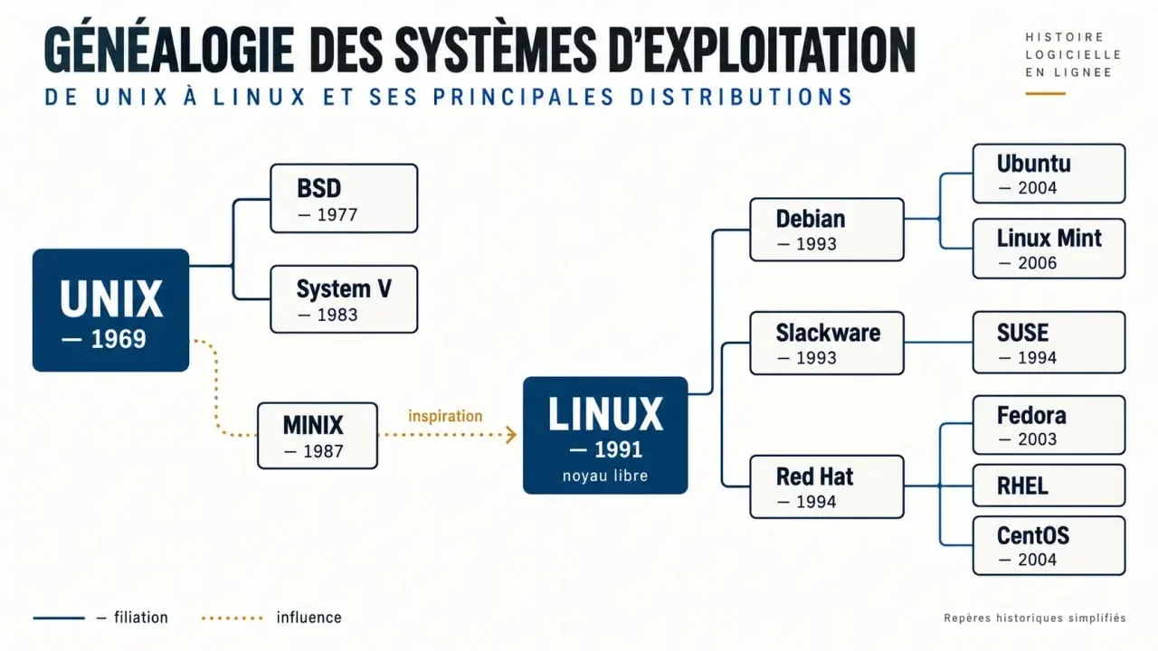 Arbre généalogique Unix et Linux