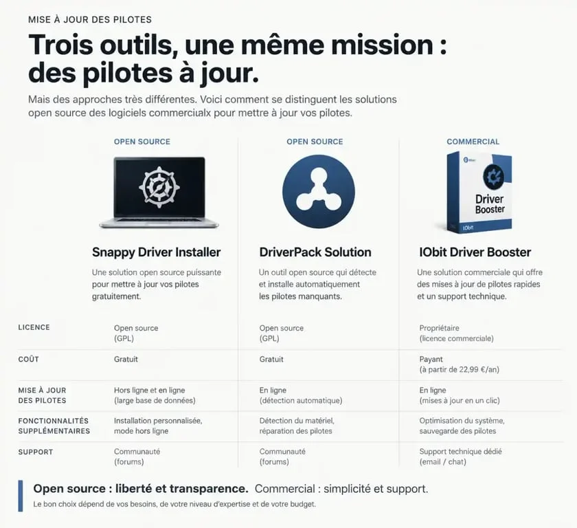 Comparatif visuel des meilleurs logiciels de mise à jour des pilotes gratuits pour optimiser les performances PC