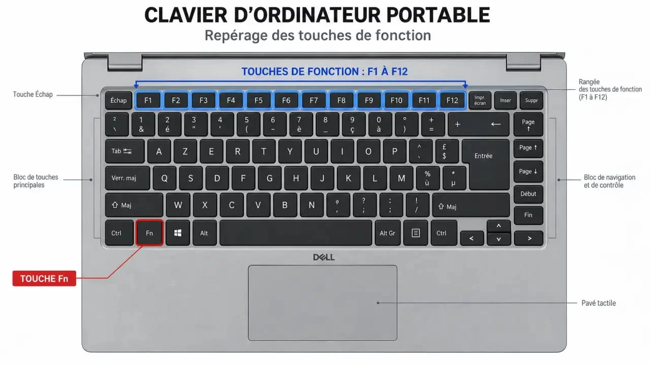 Schéma des touches de fonction et raccourcis clavier Dell