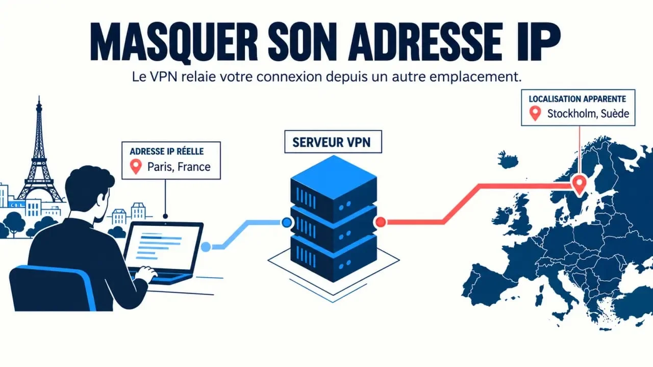 Illustration du masquage d'adresse IP par un VPN