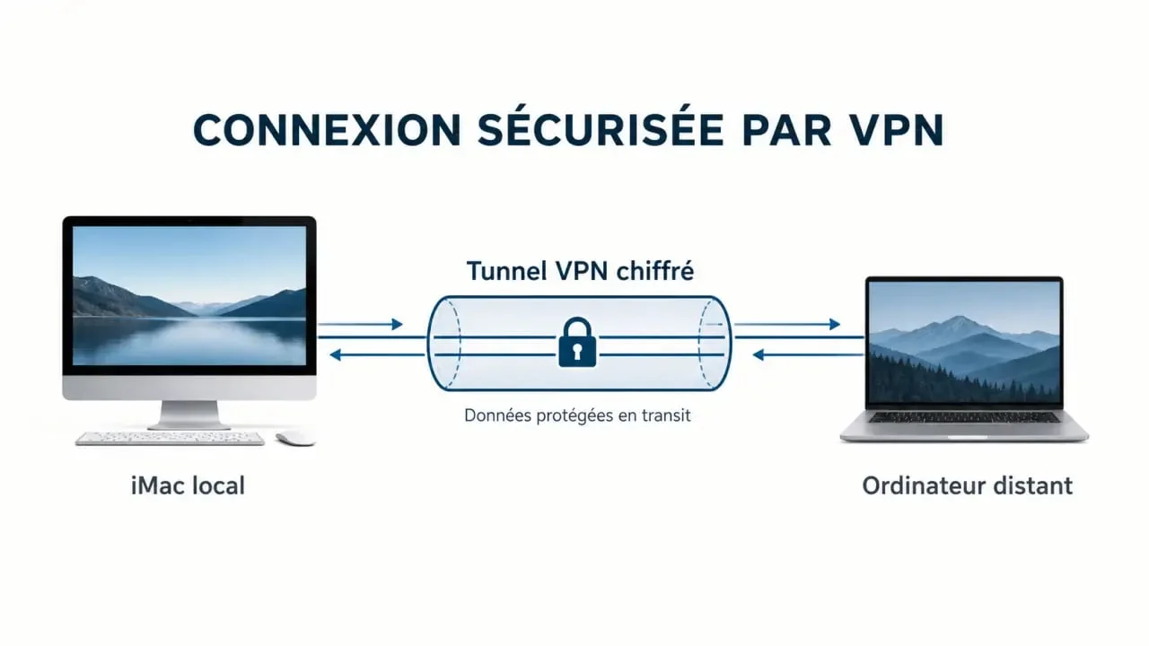 Schéma de connexion sécurisée pour remote desktop imac via tunnel VPN