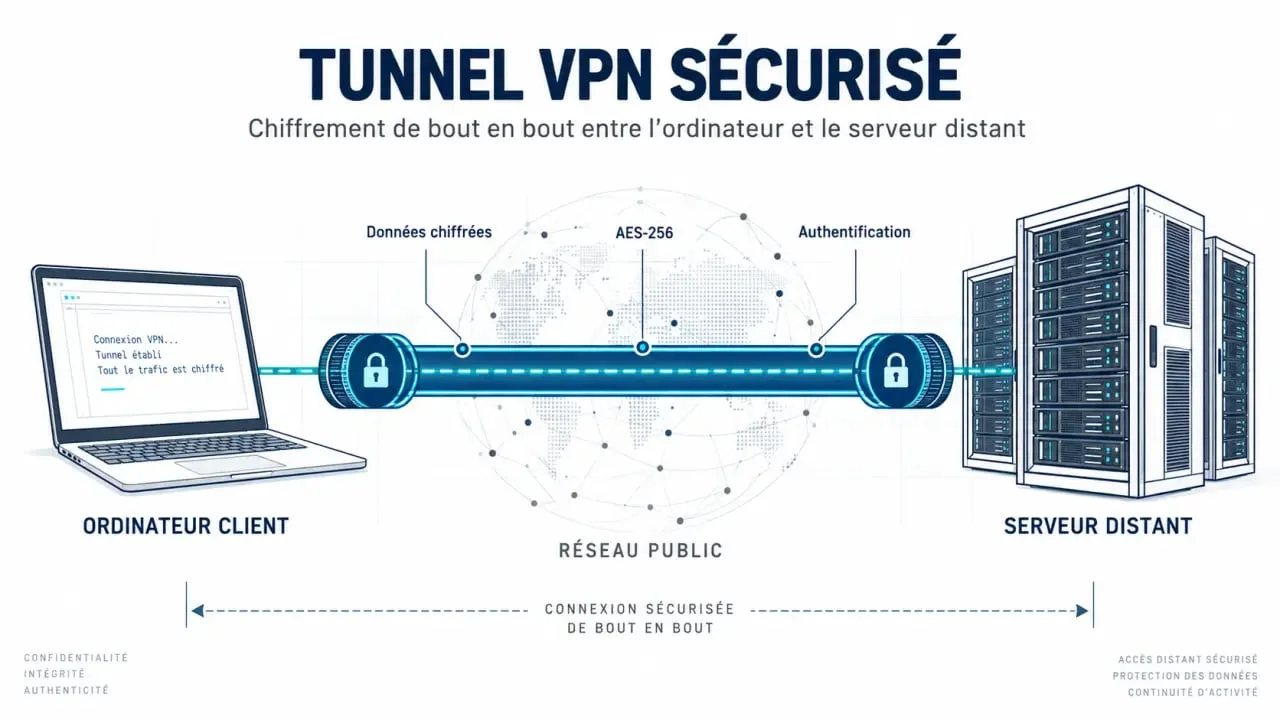 Schéma explicatif du fonctionnement d'un VPN et du tunnel sécurisé